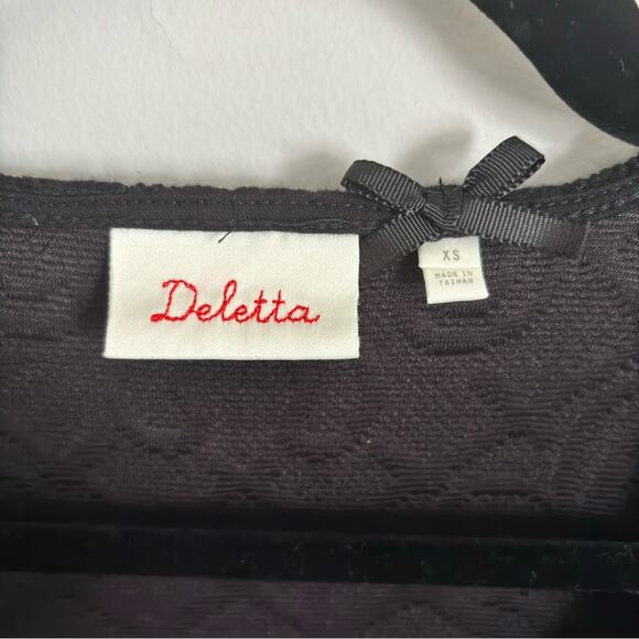 Black Anthropologie Deletta Athlone Quilted Jacquard Puff Sleeve Scoop Top- Xs - Picture 3 of 5